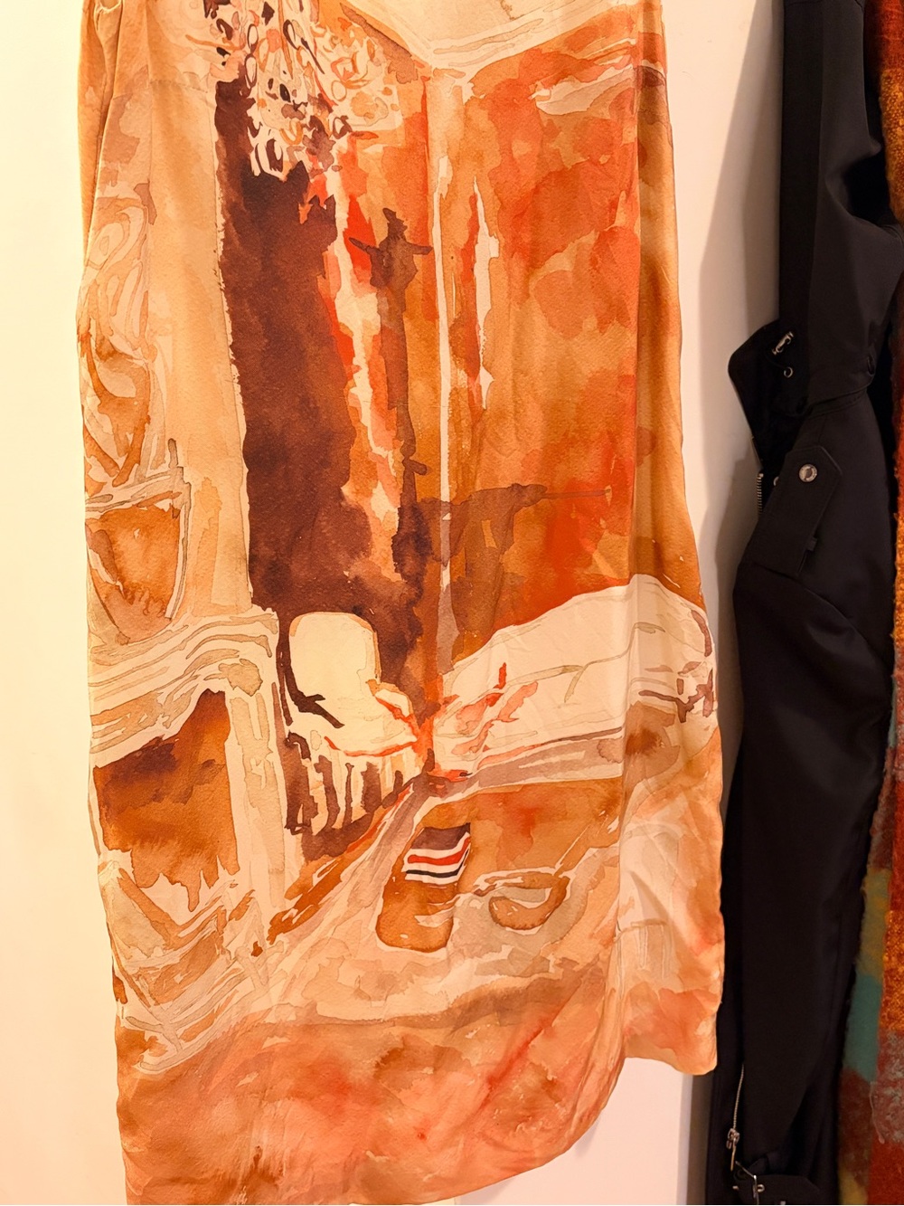 Piazza Sempione Silk Sleeveless Watercolor Mini Dress in Beige, Orange, & Brown - Picture 3 of 9